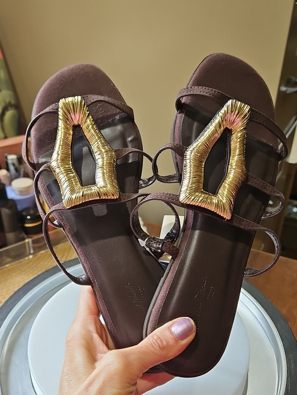 Universal Thread Brown Strappy Sandals with Gold Detail